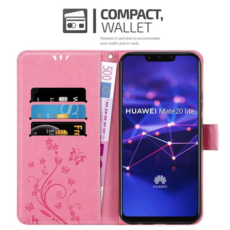 Cadorabo Hülle kompatibel mit Huawei MATE 20 LITE Schutzhülle im Blumen Design mit Magnetverschluss, Standfunktion und Kartenfächern