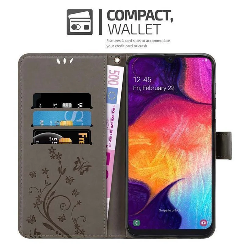 Cadorabo Hülle kompatibel mit Samsung Galaxy A50 4G / A50s / A30s Schutzhülle im Blumen Design mit Magnetverschluss, Standfunktion und Kartenfächern