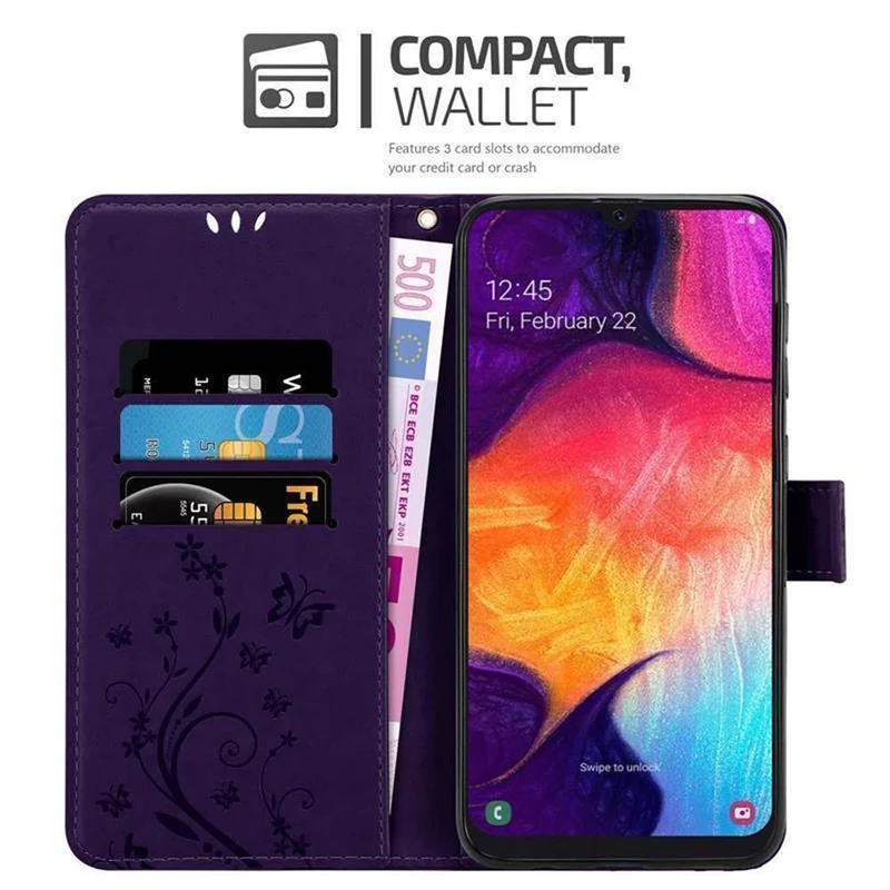 Cadorabo Hülle kompatibel mit Samsung Galaxy A50 4G / A50s / A30s Schutzhülle im Blumen Design mit Magnetverschluss, Standfunktion und Kartenfächern
