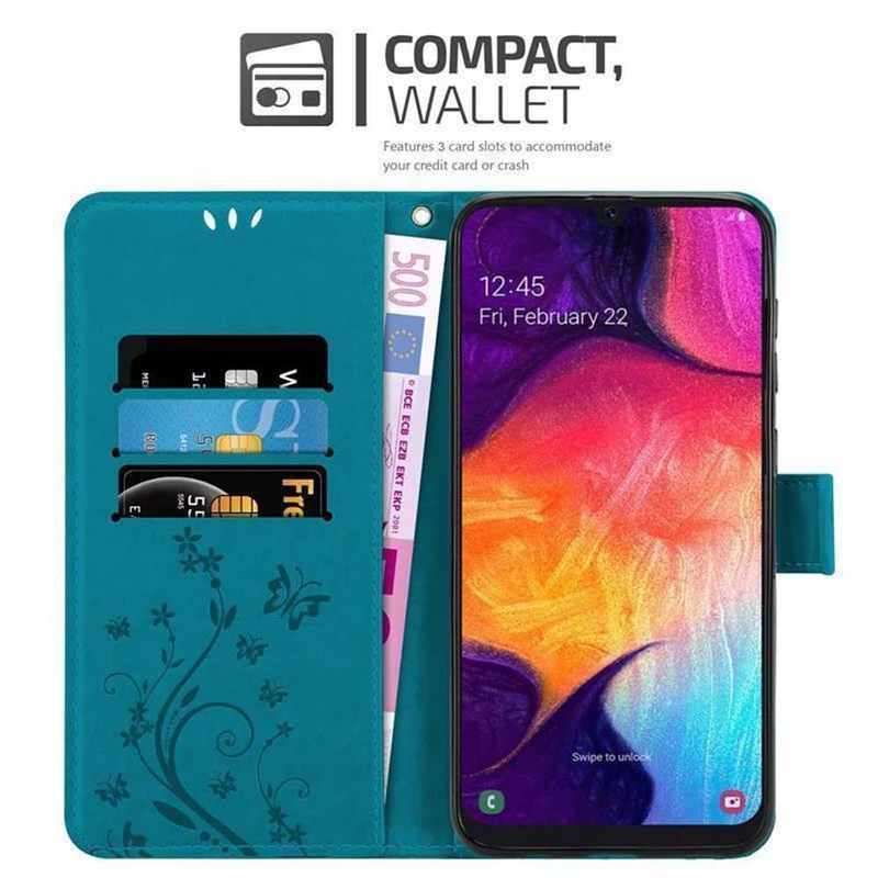 Cadorabo Hülle kompatibel mit Samsung Galaxy A50 4G / A50s / A30s Schutzhülle im Blumen Design mit Magnetverschluss, Standfunktion und Kartenfächern