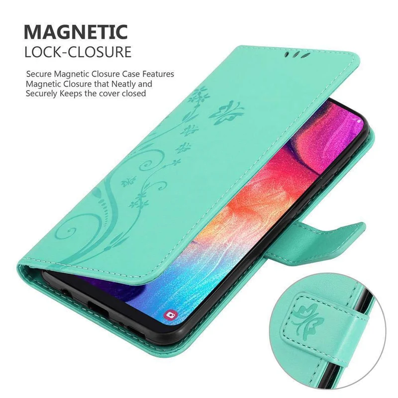 Cadorabo Hülle kompatibel mit Samsung Galaxy A50 4G / A50s / A30s Schutzhülle im Blumen Design mit Magnetverschluss, Standfunktion und Kartenfächern