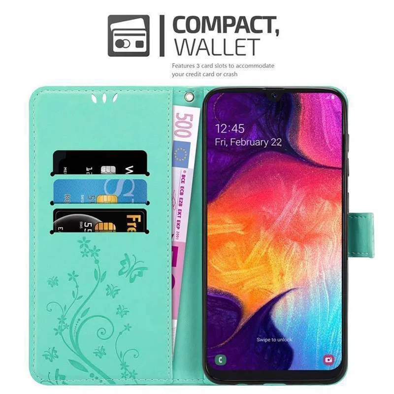 Cadorabo Hülle kompatibel mit Samsung Galaxy A50 4G / A50s / A30s Schutzhülle im Blumen Design mit Magnetverschluss, Standfunktion und Kartenfächern