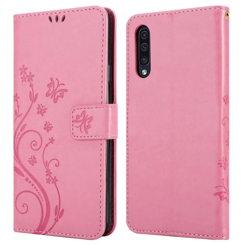 Cadorabo Hülle kompatibel mit Samsung Galaxy A50 4G / A50s / A30s Schutzhülle im Blumen Design mit Magnetverschluss, Standfunktion und Kartenfächern