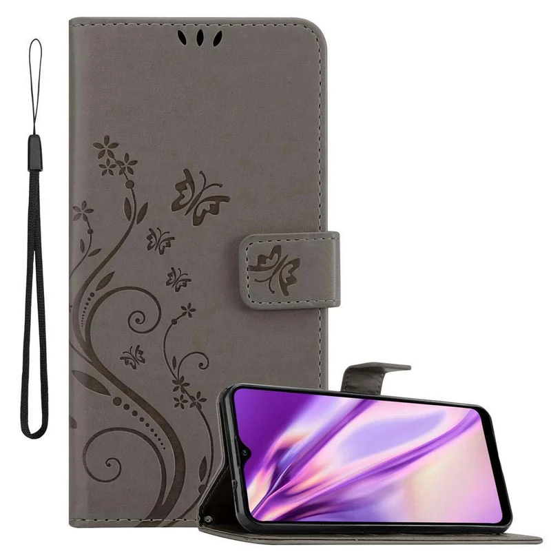 Cadorabo Hülle kompatibel mit Samsung Galaxy A20s Schutzhülle im Blumen Design mit Magnetverschluss, Standfunktion und Kartenfächern