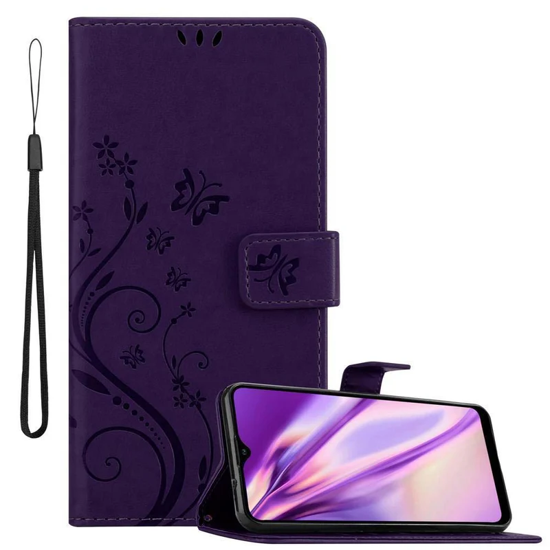 Cadorabo Hülle kompatibel mit Samsung Galaxy A20s Schutzhülle im Blumen Design mit Magnetverschluss, Standfunktion und Kartenfächern