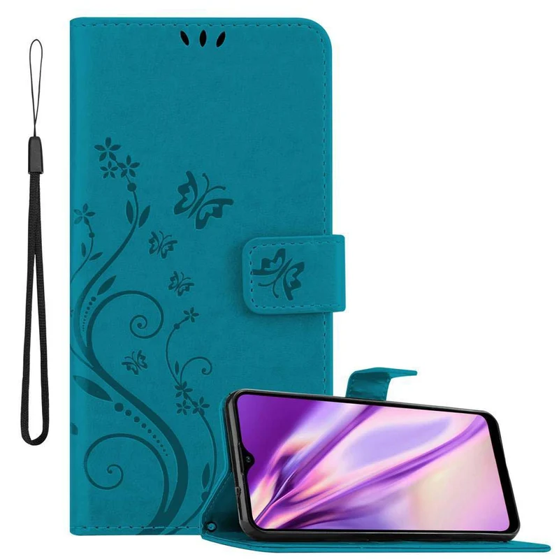 Cadorabo Hülle kompatibel mit Samsung Galaxy A20s Schutzhülle im Blumen Design mit Magnetverschluss, Standfunktion und Kartenfächern