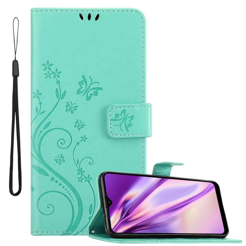 Cadorabo Hülle kompatibel mit Samsung Galaxy A20s Schutzhülle im Blumen Design mit Magnetverschluss, Standfunktion und Kartenfächern