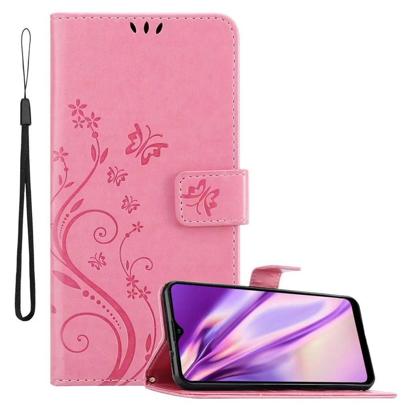 Cadorabo Hülle kompatibel mit Samsung Galaxy A20s Schutzhülle im Blumen Design mit Magnetverschluss, Standfunktion und Kartenfächern
