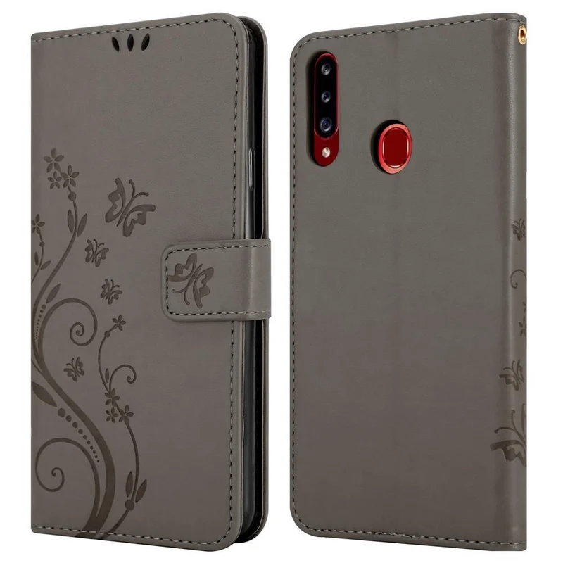 Cadorabo Hülle kompatibel mit Samsung Galaxy A20s Schutzhülle im Blumen Design mit Magnetverschluss, Standfunktion und Kartenfächern