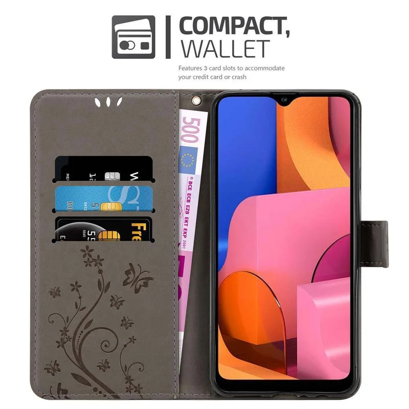 Cadorabo Hülle kompatibel mit Samsung Galaxy A20s Schutzhülle im Blumen Design mit Magnetverschluss, Standfunktion und Kartenfächern