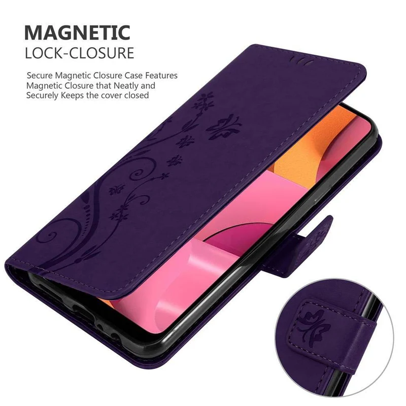 Cadorabo Hülle kompatibel mit Samsung Galaxy A20s Schutzhülle im Blumen Design mit Magnetverschluss, Standfunktion und Kartenfächern
