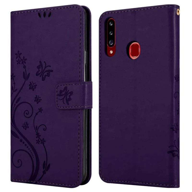 Cadorabo Hülle kompatibel mit Samsung Galaxy A20s Schutzhülle im Blumen Design mit Magnetverschluss, Standfunktion und Kartenfächern