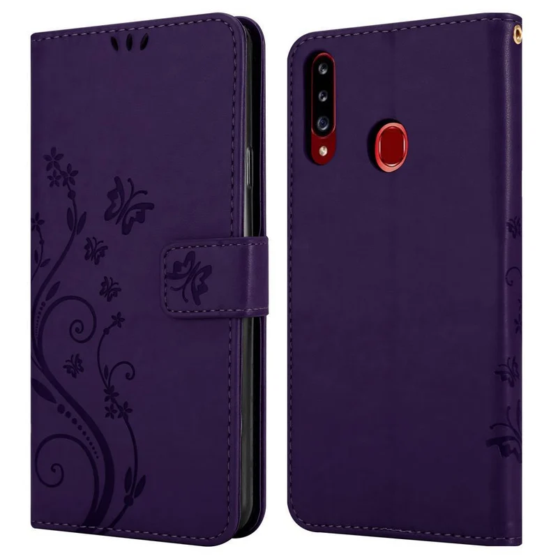 Cadorabo Hülle kompatibel mit Samsung Galaxy A20s Schutzhülle im Blumen Design mit Magnetverschluss, Standfunktion und Kartenfächern