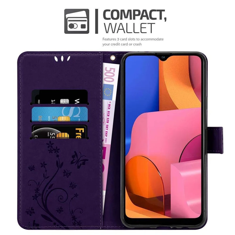 Cadorabo Hülle kompatibel mit Samsung Galaxy A20s Schutzhülle im Blumen Design mit Magnetverschluss, Standfunktion und Kartenfächern