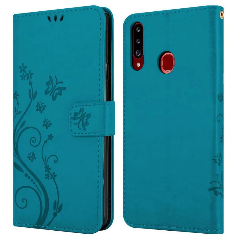 Cadorabo Hülle kompatibel mit Samsung Galaxy A20s Schutzhülle im Blumen Design mit Magnetverschluss, Standfunktion und Kartenfächern