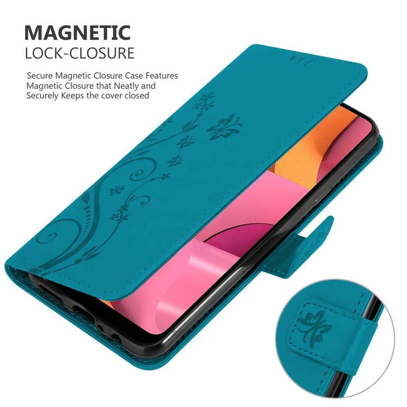 Cadorabo Hülle kompatibel mit Samsung Galaxy A20s Schutzhülle im Blumen Design mit Magnetverschluss, Standfunktion und Kartenfächern