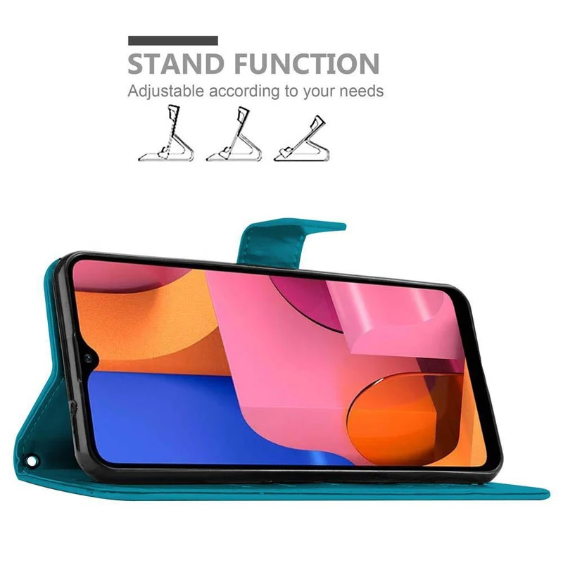 Cadorabo Hülle kompatibel mit Samsung Galaxy A20s Schutzhülle im Blumen Design mit Magnetverschluss, Standfunktion und Kartenfächern