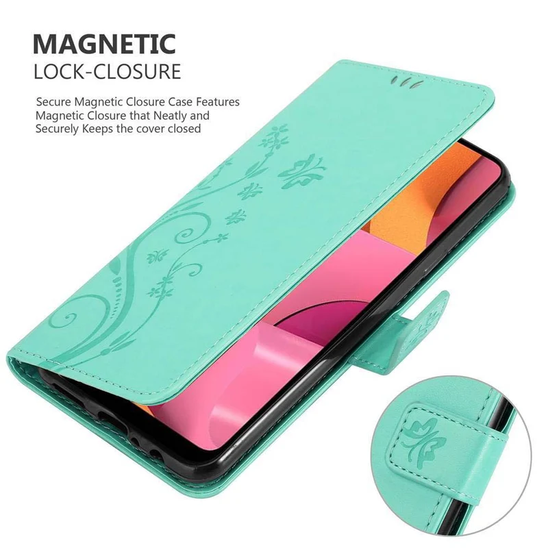 Cadorabo Hülle kompatibel mit Samsung Galaxy A20s Schutzhülle im Blumen Design mit Magnetverschluss, Standfunktion und Kartenfächern