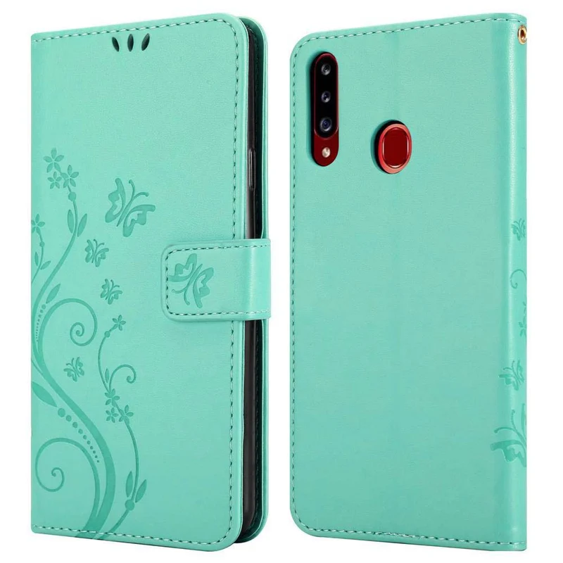 Cadorabo Hülle kompatibel mit Samsung Galaxy A20s Schutzhülle im Blumen Design mit Magnetverschluss, Standfunktion und Kartenfächern