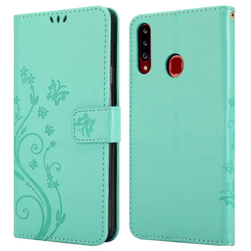Cadorabo Hülle kompatibel mit Samsung Galaxy A20s Schutzhülle im Blumen Design mit Magnetverschluss, Standfunktion und Kartenfächern