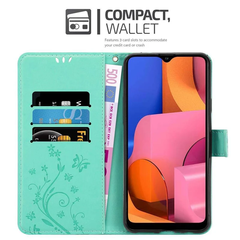 Cadorabo Hülle kompatibel mit Samsung Galaxy A20s Schutzhülle im Blumen Design mit Magnetverschluss, Standfunktion und Kartenfächern