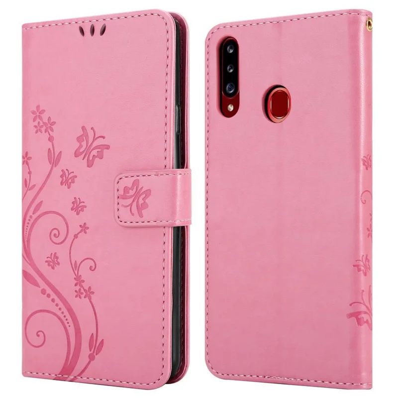 Cadorabo Hülle kompatibel mit Samsung Galaxy A20s Schutzhülle im Blumen Design mit Magnetverschluss, Standfunktion und Kartenfächern