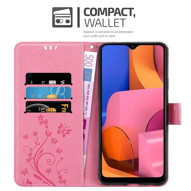 Cadorabo Hülle kompatibel mit Samsung Galaxy A20s Schutzhülle im Blumen Design mit Magnetverschluss, Standfunktion und Kartenfächern