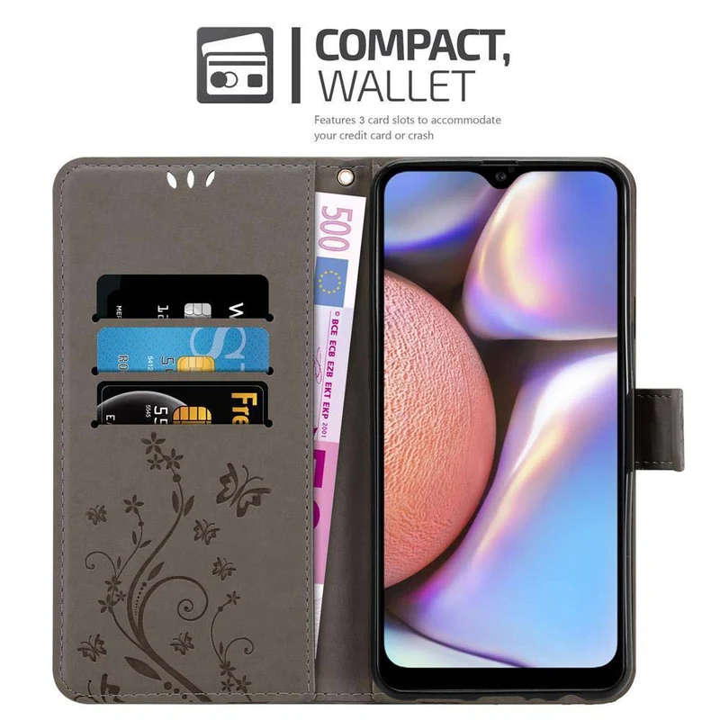 Cadorabo Hülle kompatibel mit Samsung Galaxy A10s / M01s Schutzhülle im Blumen Design mit Magnetverschluss, Standfunktion und Kartenfächern