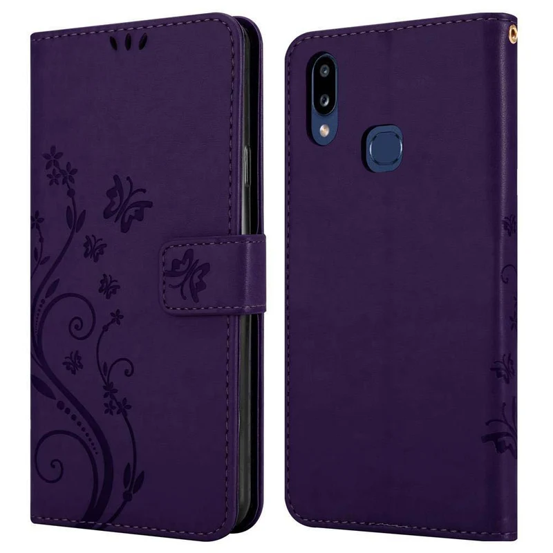 Cadorabo Hülle kompatibel mit Samsung Galaxy A10s / M01s Schutzhülle im Blumen Design mit Magnetverschluss, Standfunktion und Kartenfächern