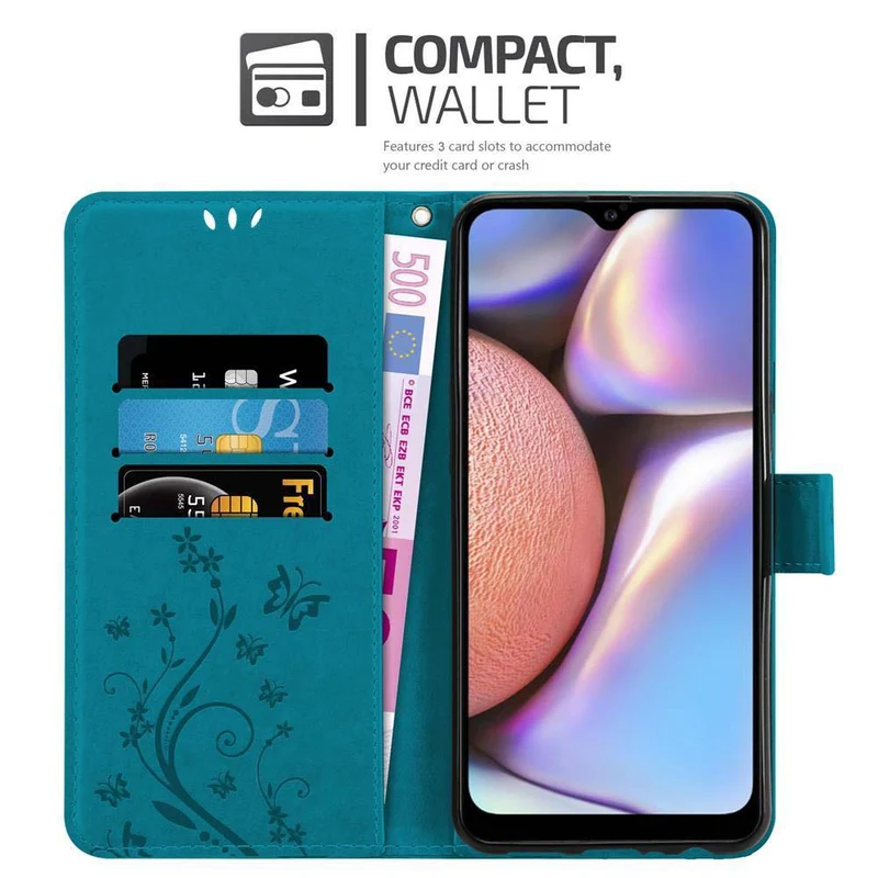 Cadorabo Hülle kompatibel mit Samsung Galaxy A10s / M01s Schutzhülle im Blumen Design mit Magnetverschluss, Standfunktion und Kartenfächern