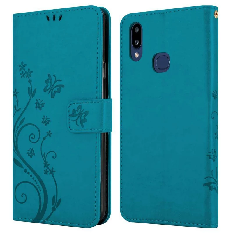 Cadorabo Hülle kompatibel mit Samsung Galaxy A10s / M01s Schutzhülle im Blumen Design mit Magnetverschluss, Standfunktion und Kartenfächern