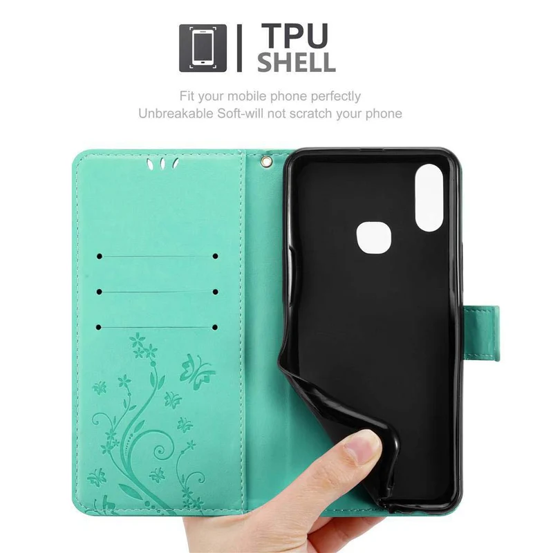 Cadorabo Hülle kompatibel mit Samsung Galaxy A10s / M01s Schutzhülle im Blumen Design mit Magnetverschluss, Standfunktion und Kartenfächern
