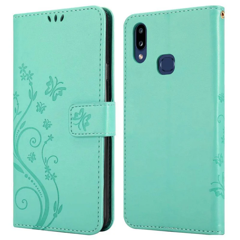 Cadorabo Hülle kompatibel mit Samsung Galaxy A10s / M01s Schutzhülle im Blumen Design mit Magnetverschluss, Standfunktion und Kartenfächern