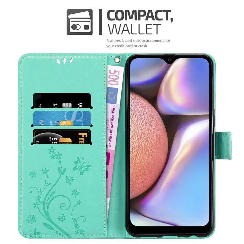 Cadorabo Hülle kompatibel mit Samsung Galaxy A10s / M01s Schutzhülle im Blumen Design mit Magnetverschluss, Standfunktion und Kartenfächern