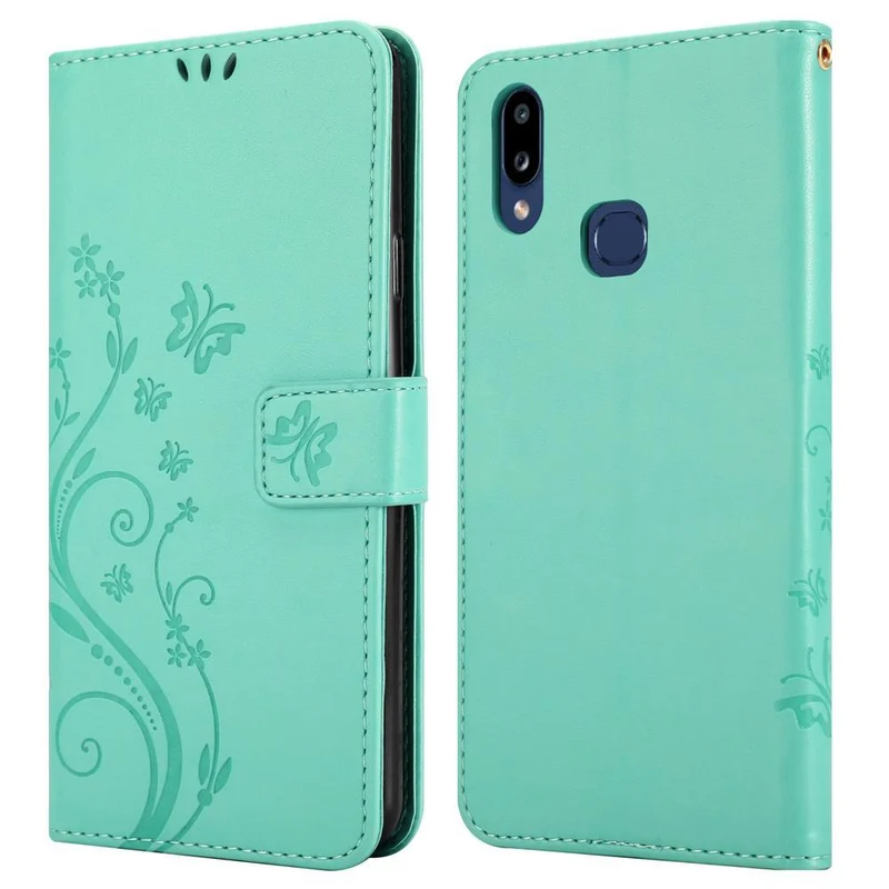 Cadorabo Hülle kompatibel mit Samsung Galaxy A10s / M01s Schutzhülle im Blumen Design mit Magnetverschluss, Standfunktion und Kartenfächern