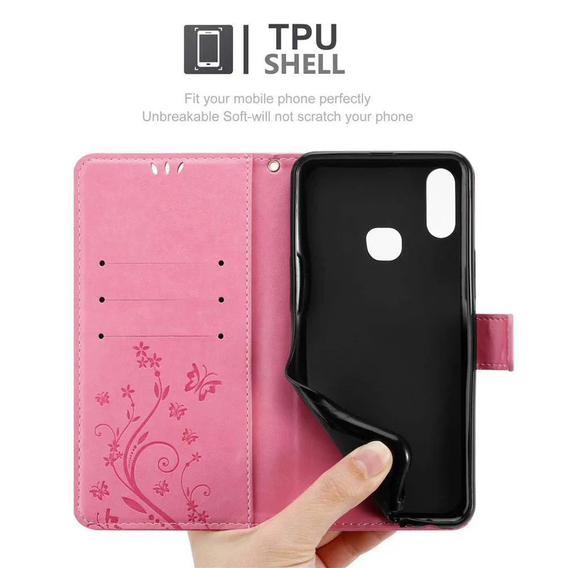 Cadorabo Hülle kompatibel mit Samsung Galaxy A10s / M01s Schutzhülle im Blumen Design mit Magnetverschluss, Standfunktion und Kartenfächern