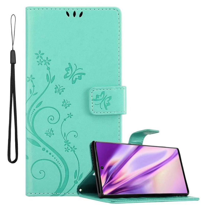 Cadorabo Hülle kompatibel mit Samsung Galaxy NOTE 10 PLUS Schutzhülle im Blumen Design mit Magnetverschluss, Standfunktion und Kartenfächern