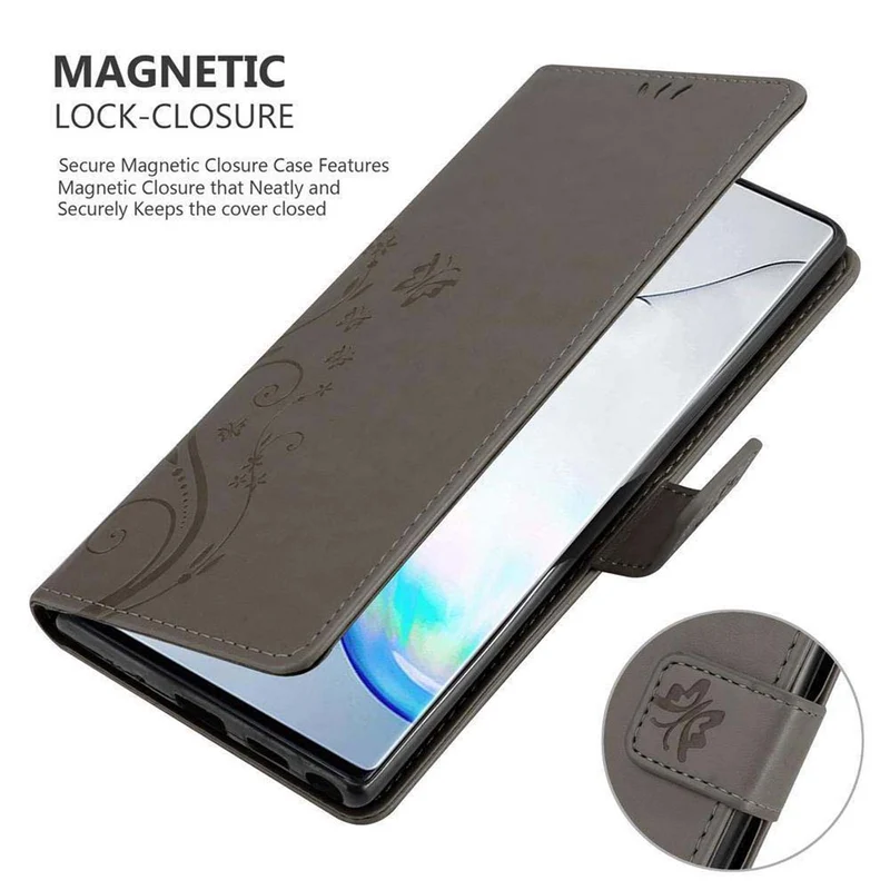 Cadorabo Hülle kompatibel mit Samsung Galaxy NOTE 10 PLUS Schutzhülle im Blumen Design mit Magnetverschluss, Standfunktion und Kartenfächern