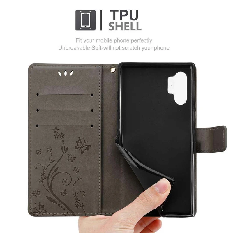 Cadorabo Hülle kompatibel mit Samsung Galaxy NOTE 10 PLUS Schutzhülle im Blumen Design mit Magnetverschluss, Standfunktion und Kartenfächern
