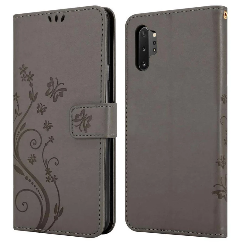 Cadorabo Hülle kompatibel mit Samsung Galaxy NOTE 10 PLUS Schutzhülle im Blumen Design mit Magnetverschluss, Standfunktion und Kartenfächern