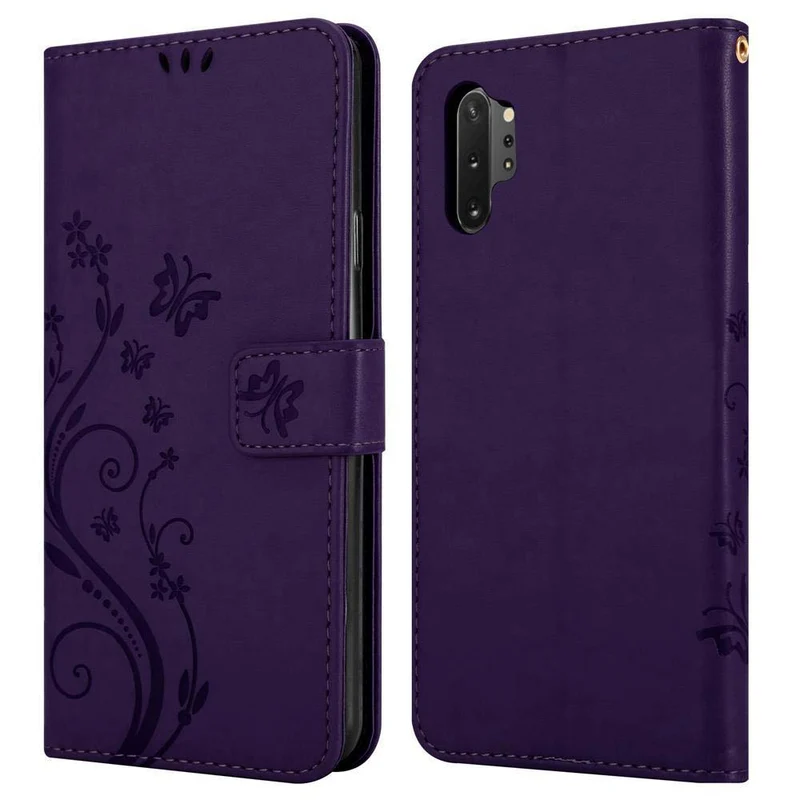 Cadorabo Hülle kompatibel mit Samsung Galaxy NOTE 10 PLUS Schutzhülle im Blumen Design mit Magnetverschluss, Standfunktion und Kartenfächern