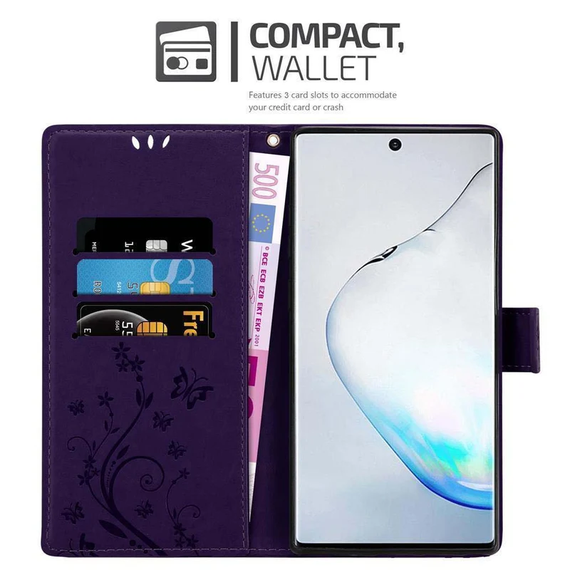 Cadorabo Hülle kompatibel mit Samsung Galaxy NOTE 10 PLUS Schutzhülle im Blumen Design mit Magnetverschluss, Standfunktion und Kartenfächern