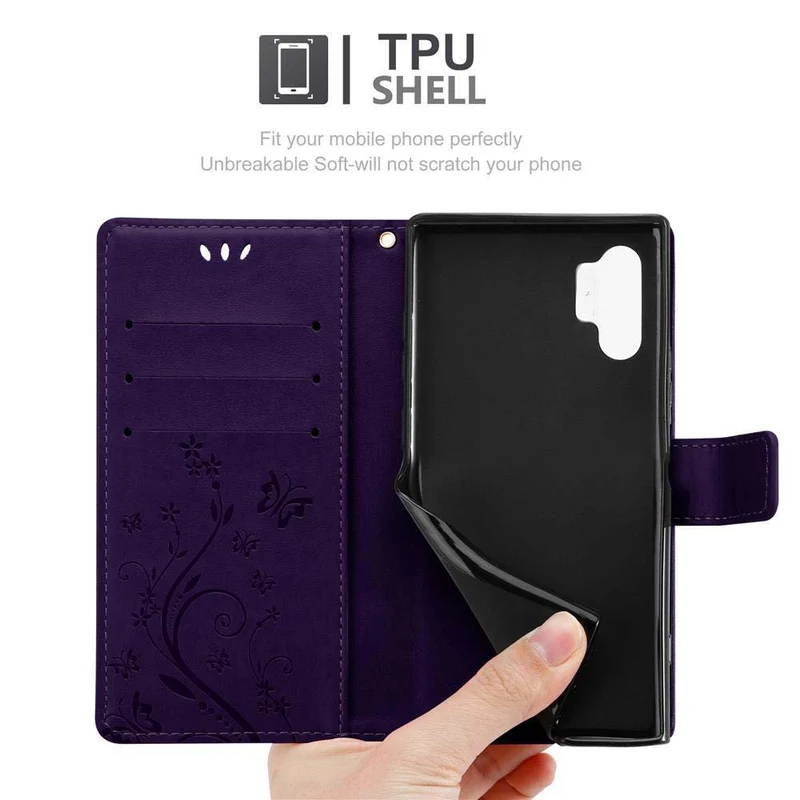 Cadorabo Hülle kompatibel mit Samsung Galaxy NOTE 10 PLUS Schutzhülle im Blumen Design mit Magnetverschluss, Standfunktion und Kartenfächern