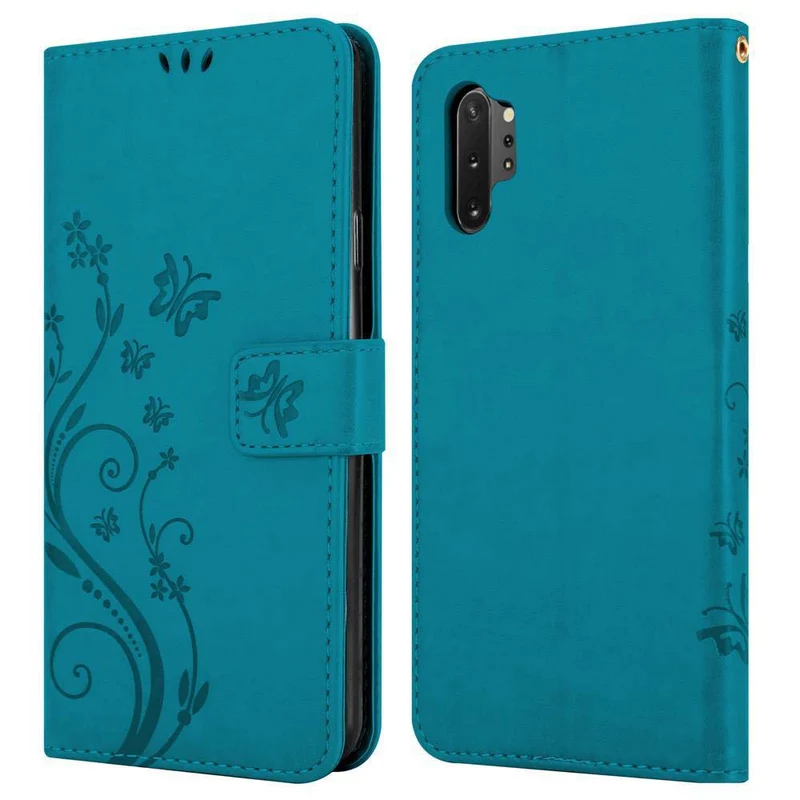 Cadorabo Hülle kompatibel mit Samsung Galaxy NOTE 10 PLUS Schutzhülle im Blumen Design mit Magnetverschluss, Standfunktion und Kartenfächern