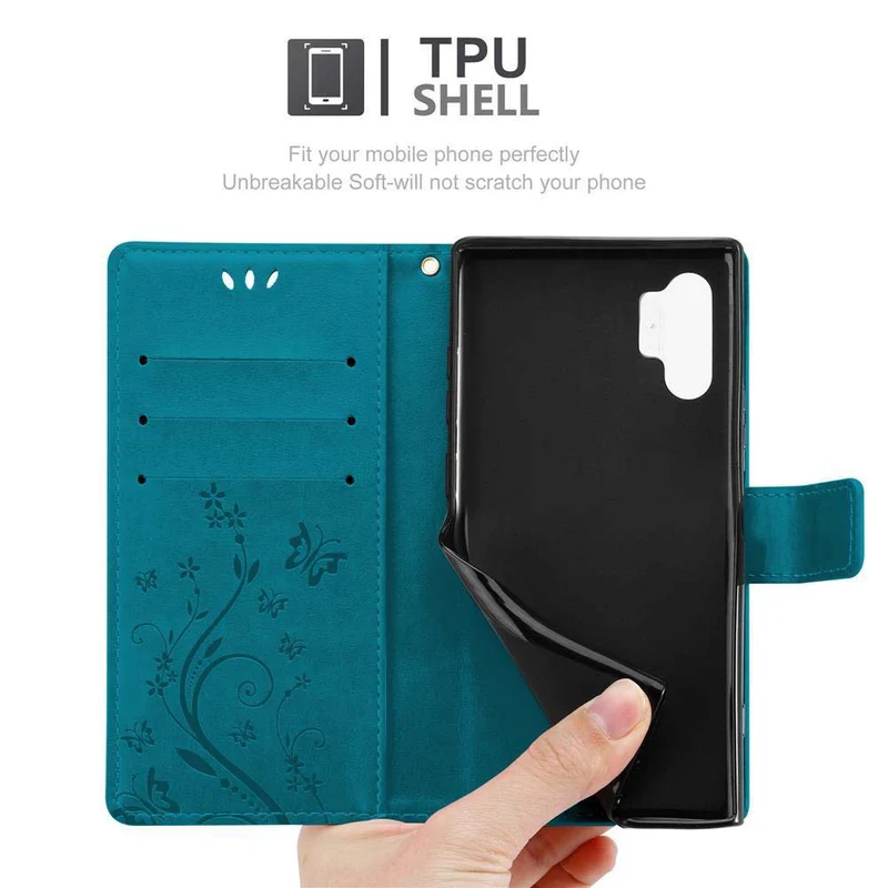 Cadorabo Hülle kompatibel mit Samsung Galaxy NOTE 10 PLUS Schutzhülle im Blumen Design mit Magnetverschluss, Standfunktion und Kartenfächern