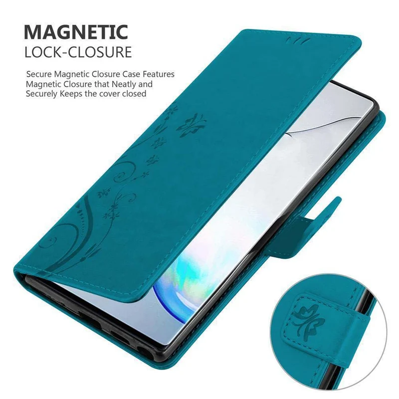 Cadorabo Hülle kompatibel mit Samsung Galaxy NOTE 10 PLUS Schutzhülle im Blumen Design mit Magnetverschluss, Standfunktion und Kartenfächern
