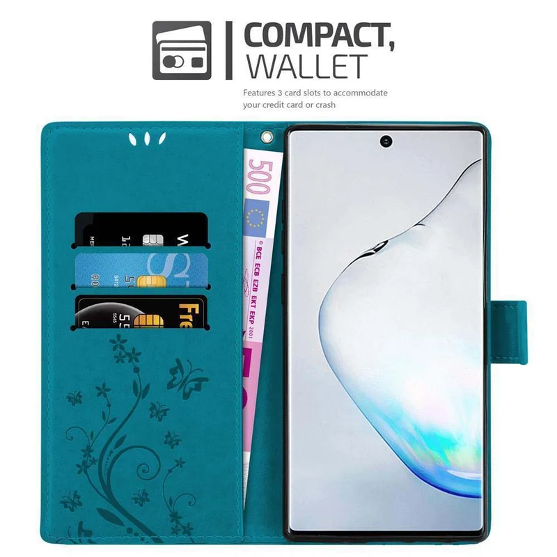 Cadorabo Hülle kompatibel mit Samsung Galaxy NOTE 10 PLUS Schutzhülle im Blumen Design mit Magnetverschluss, Standfunktion und Kartenfächern
