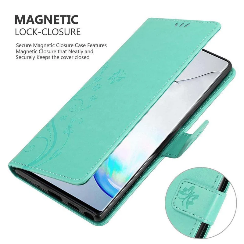 Cadorabo Hülle kompatibel mit Samsung Galaxy NOTE 10 PLUS Schutzhülle im Blumen Design mit Magnetverschluss, Standfunktion und Kartenfächern