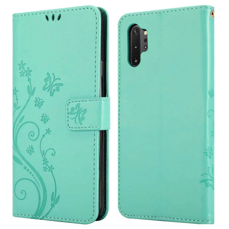 Cadorabo Hülle kompatibel mit Samsung Galaxy NOTE 10 PLUS Schutzhülle im Blumen Design mit Magnetverschluss, Standfunktion und Kartenfächern