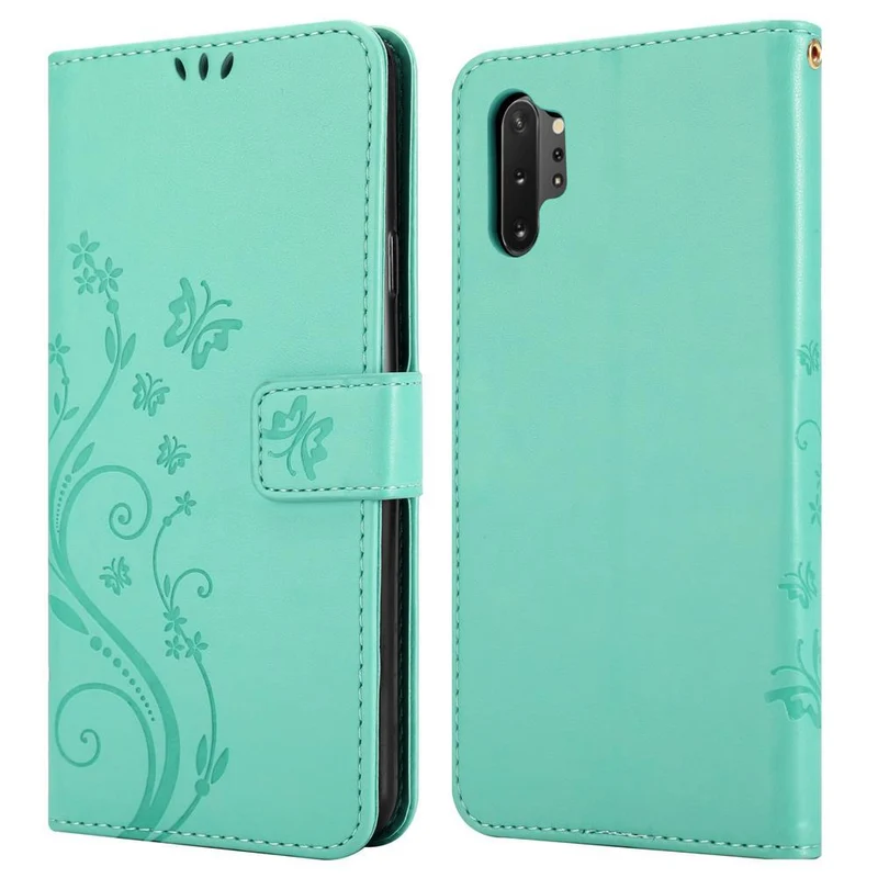 Cadorabo Hülle kompatibel mit Samsung Galaxy NOTE 10 PLUS Schutzhülle im Blumen Design mit Magnetverschluss, Standfunktion und Kartenfächern